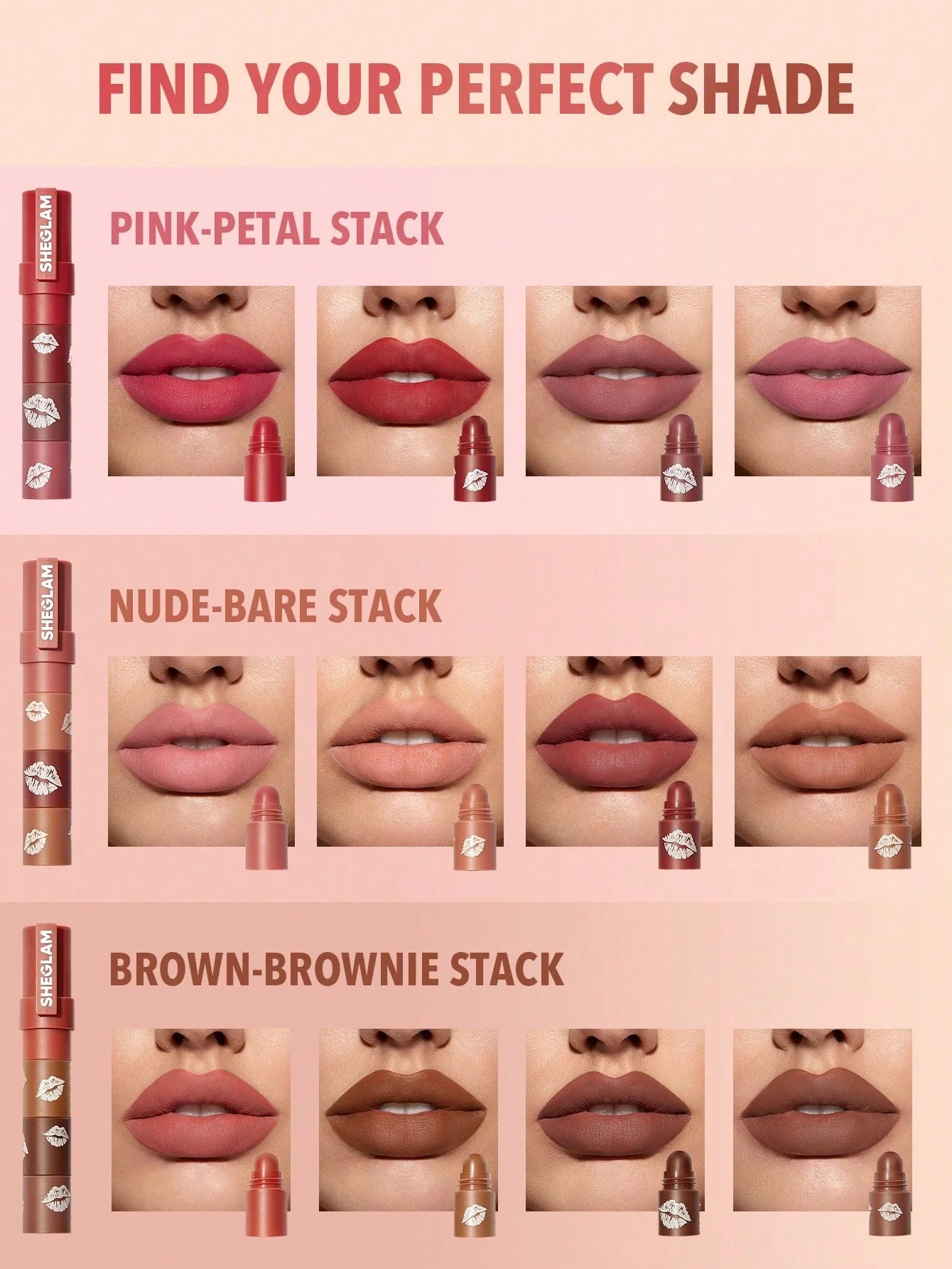 Trio de labios de Labios Mega Lip Stacks nude - Sheglam