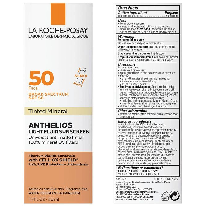 La Roche Posay - Anthelios Tinted Face Sunscreen SPF 50 Matte Finish, Ultra-Light Fluid Mineral Face Sunscreen with Titanium Dioxide