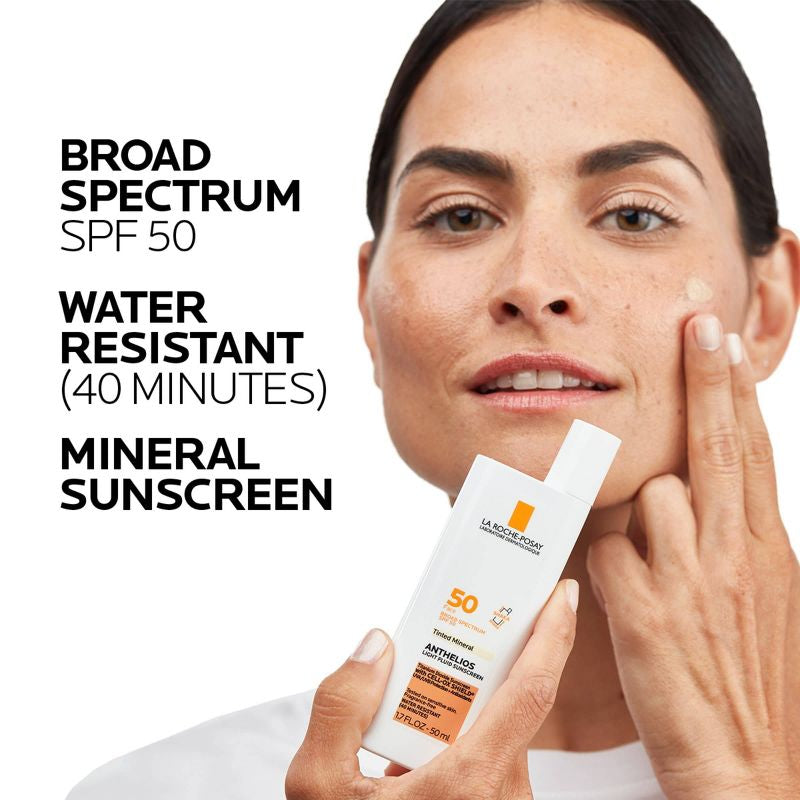 La Roche Posay - Anthelios Tinted Face Sunscreen SPF 50 Matte Finish, Ultra-Light Fluid Mineral Face Sunscreen with Titanium Dioxide