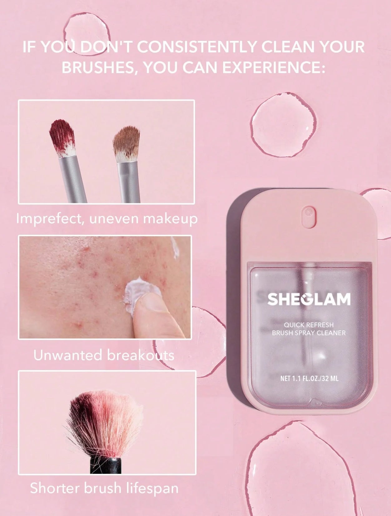 Sheglam - Limpiador de Brochas Quick Refresh Brush Spray Cleaner